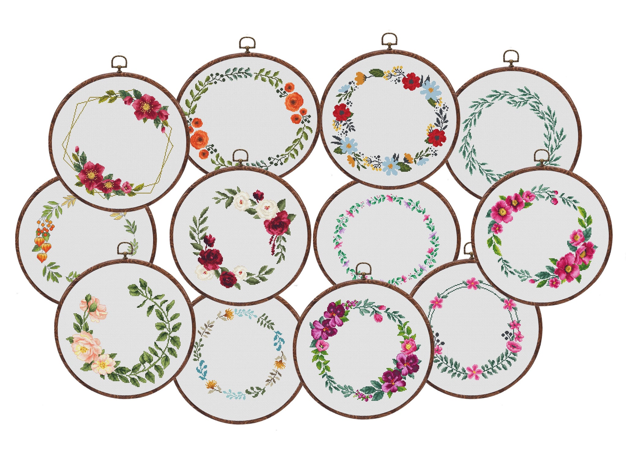 Floral Wreath Cross-Stitch Patterns